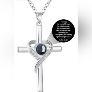 Cross Necklace with projection technology to engrave scripture “Isaiah 41:10 NWT